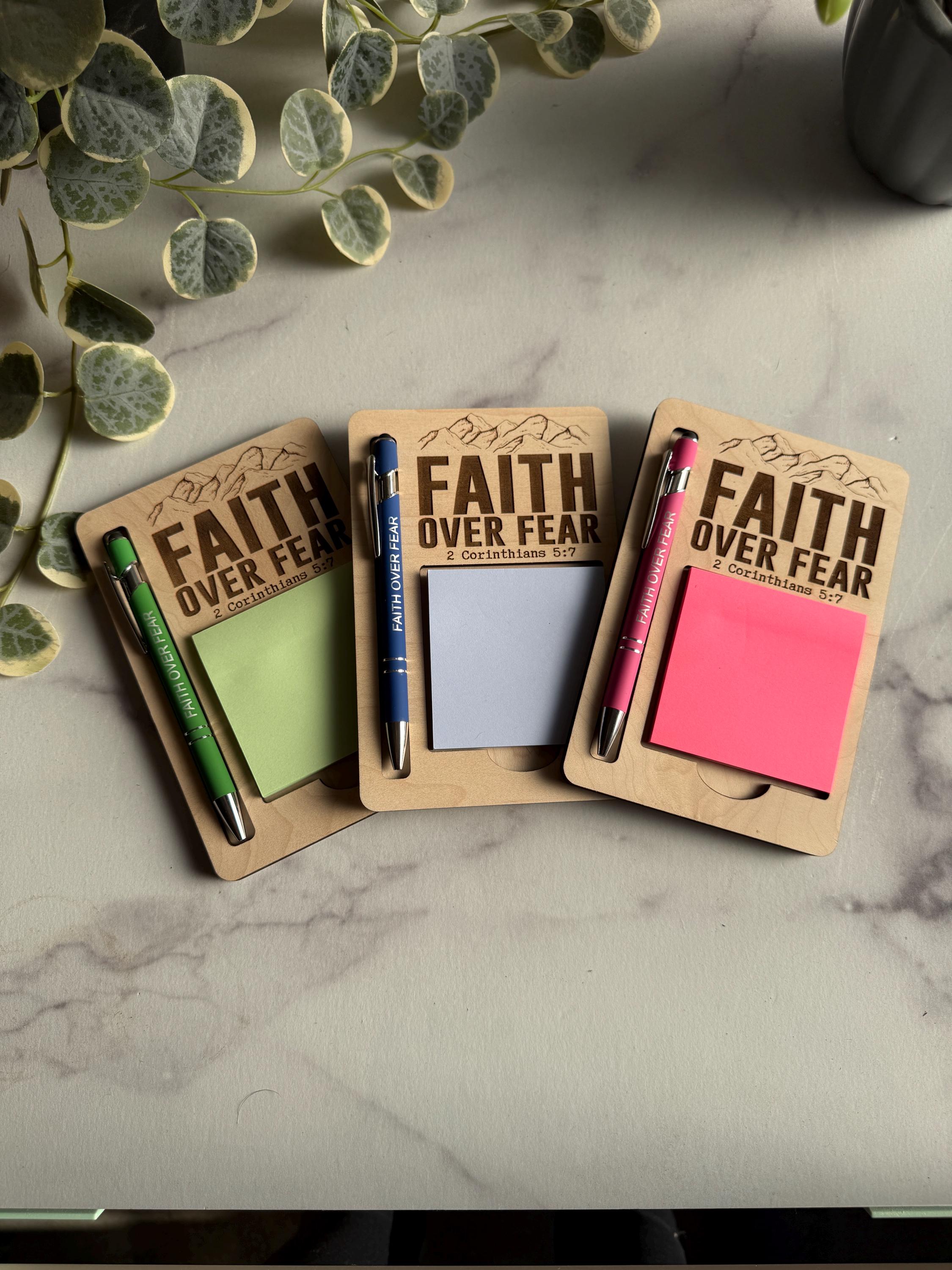 Fear Sticky Note Faith Over Fear Engraved Sticky Note Holder & Engraved Pen Set - Etsy