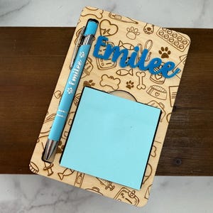 Engraved Vet Tech Notepad Holder & Pen Set - Personalized Wooden Desk Organizer image 4