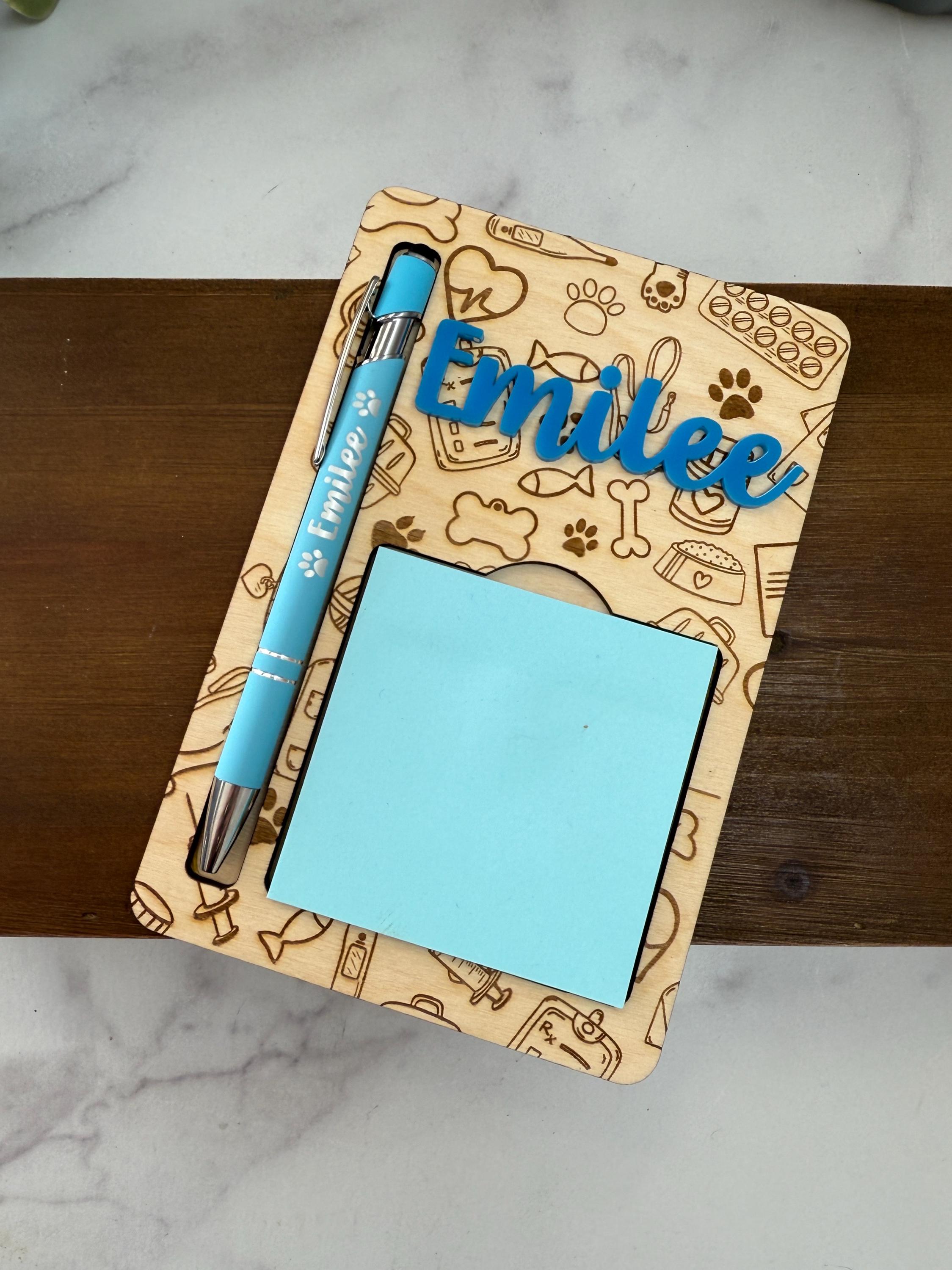 Engraved Vet Tech Notepad Holder & Pen Set - Personalized Wooden Desk ...