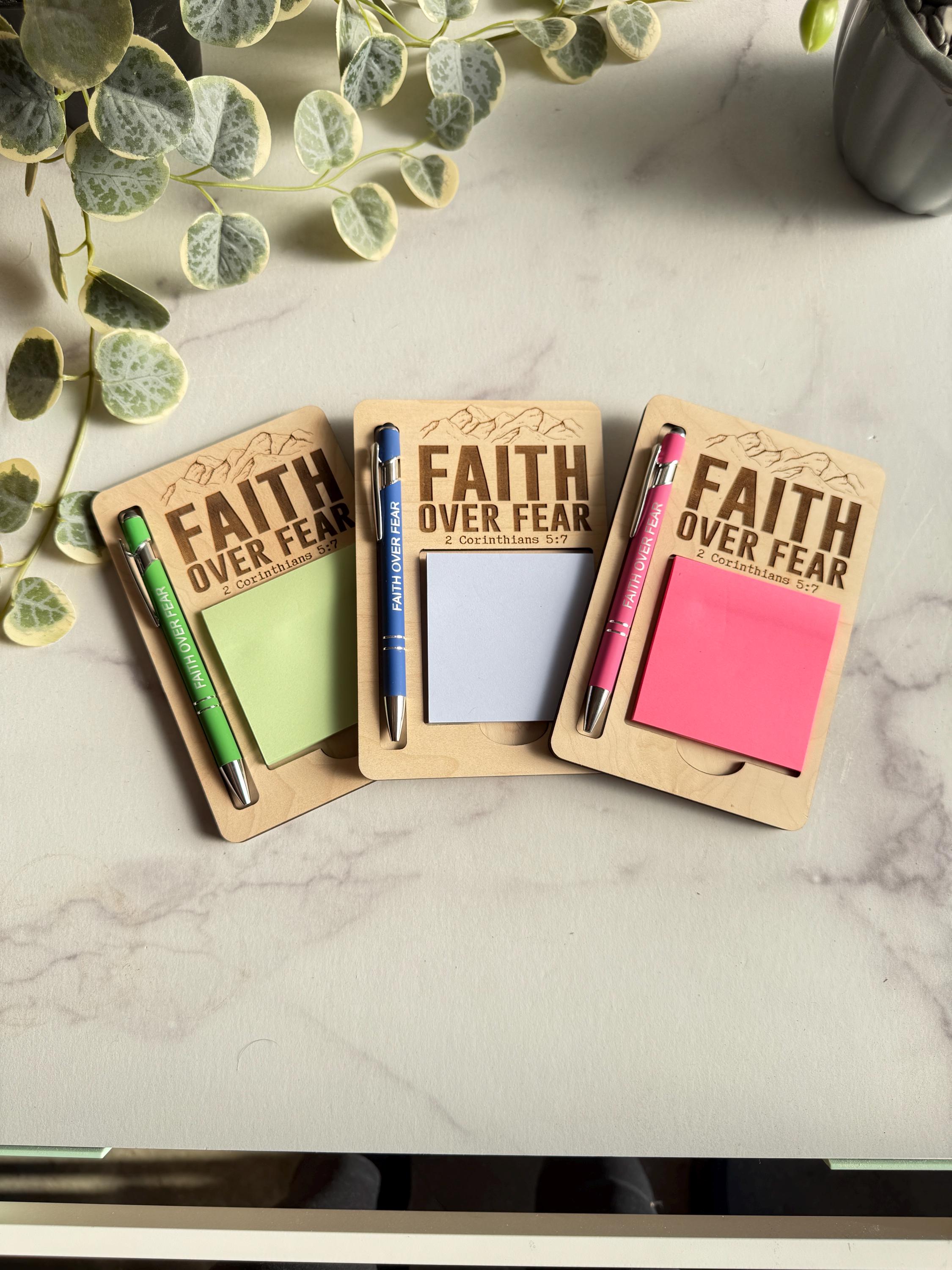 Fear Sticky Note Faith Over Fear Engraved Sticky Note Holder & Engraved Pen Set - Etsy