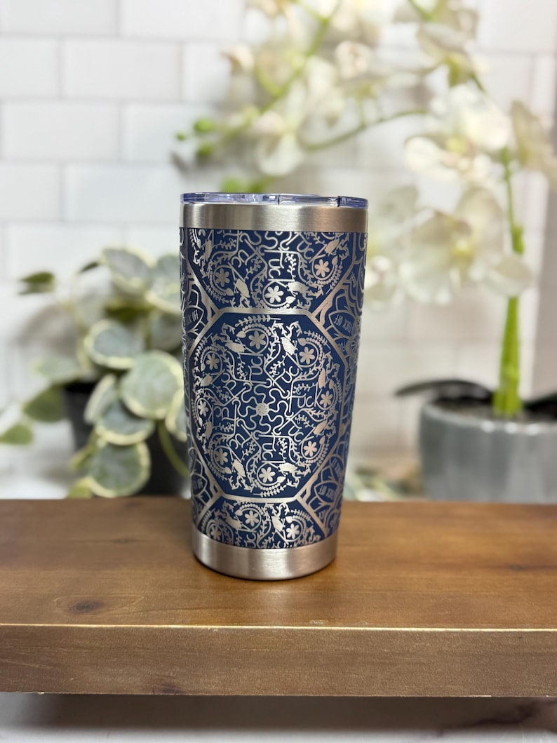 Vaso de 40 oz con mandala de malas palabras grabado con láser permanente 20oz Navy