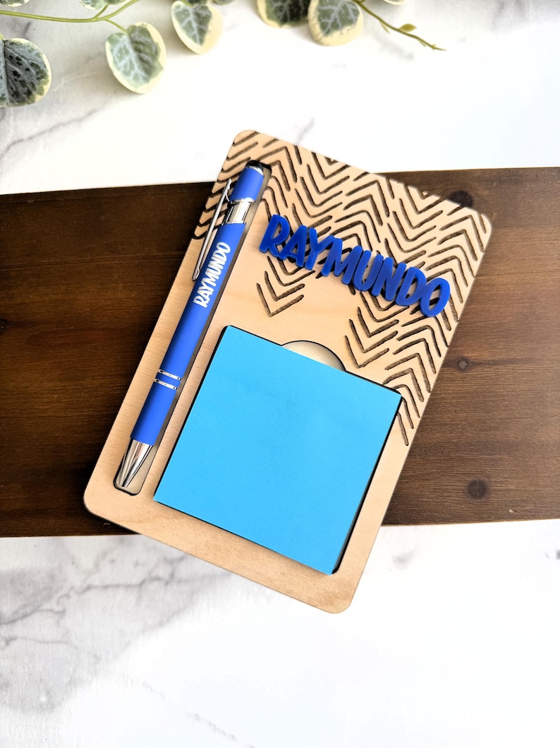 Personalized Wooden Notepad Holder & Pen Set, Custom Engraved Desk ...