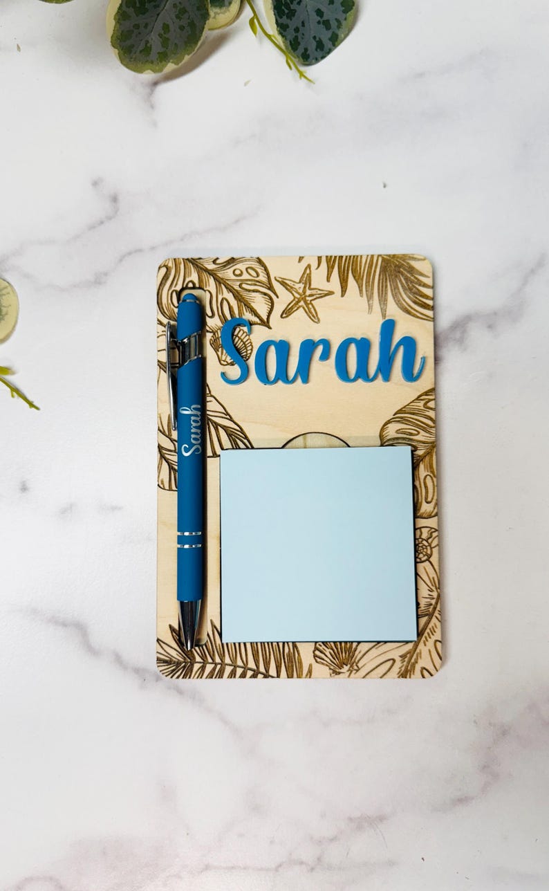 Personalized Beachy Notepad Holder & Pen Set: Engraved Desk Organizer ...
