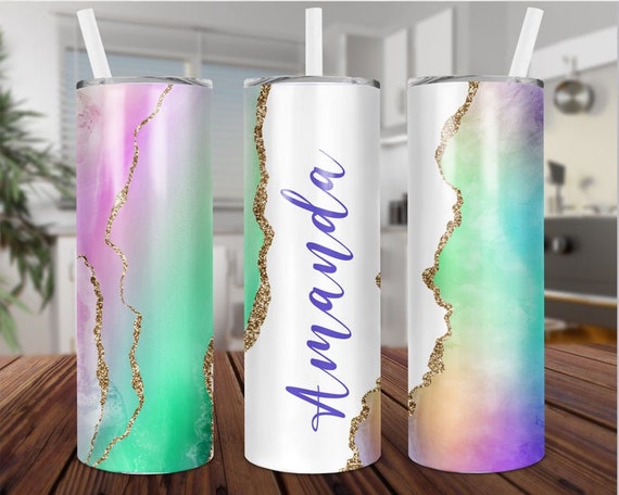 Personalized Marble 20oz Skinny Tumbler With Straw and Anti-slip Silicone  Bottom Ready to Ship Priority Shipping 