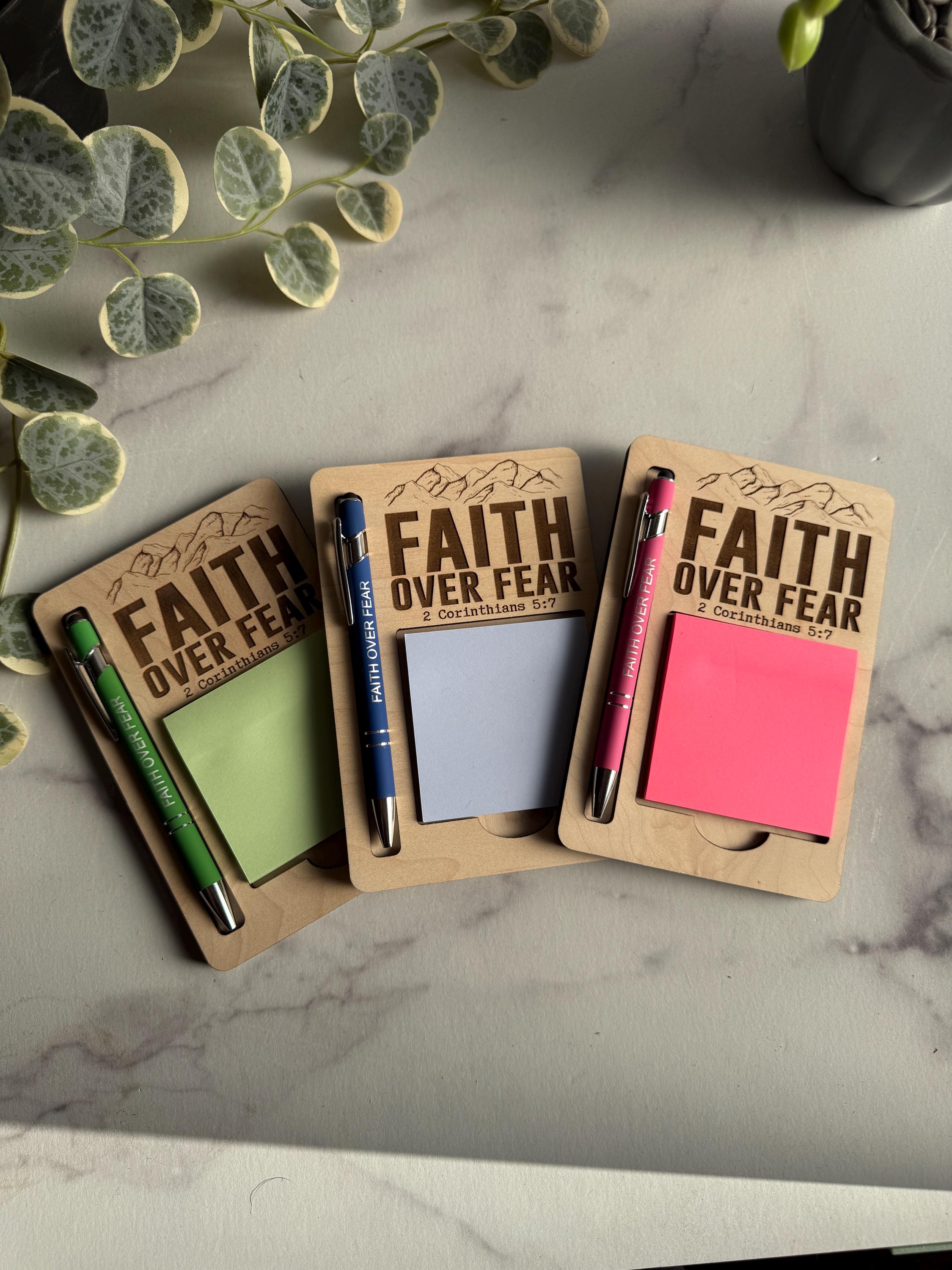 Fear Sticky Note Faith Over Fear Engraved Sticky Note Holder & Engraved Pen Set - Etsy