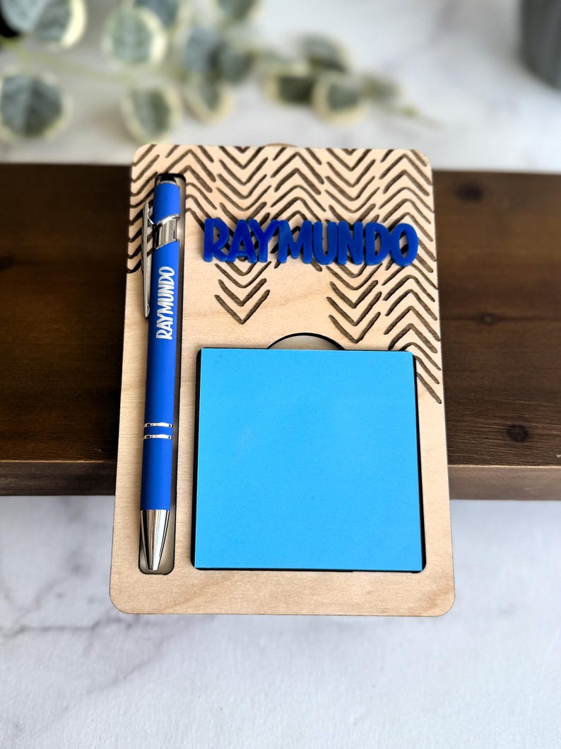Personalized Wooden Notepad Holder & Pen Set, Custom Engraved Desk ...