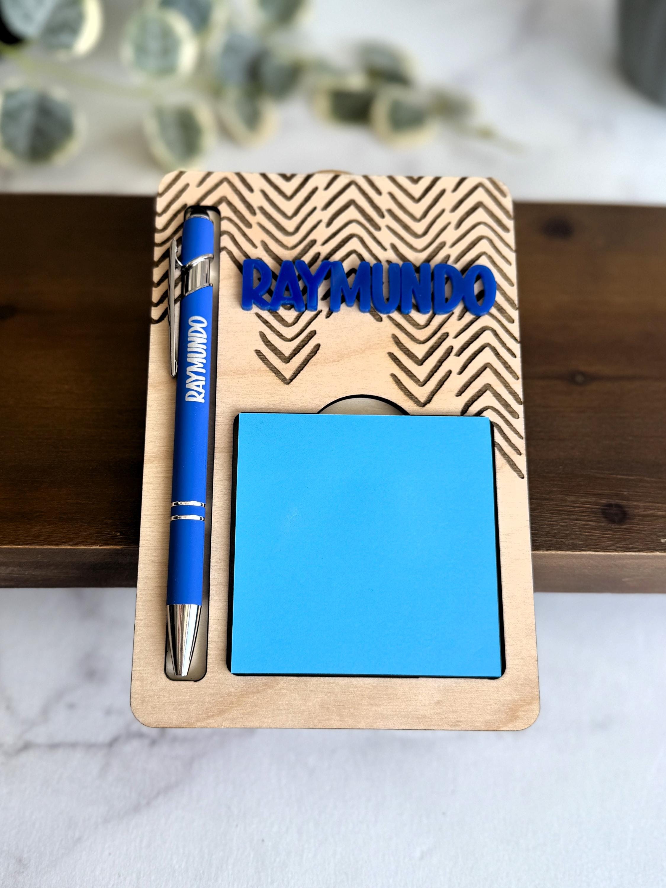 Personalized Wooden Notepad Holder & Pen Set, Custom Engraved Desk ...