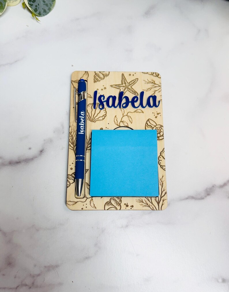 Personalized Beachy Notepad Holder & Pen Set: Engraved Desk Organizer ...