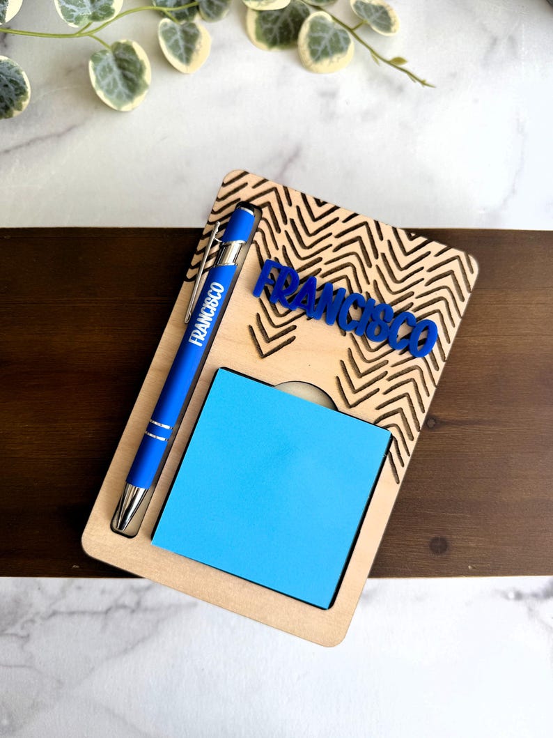 Personalized Wooden Notepad Holder & Pen Set, Custom Engraved Desk ...