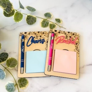 Personalized Engraved Wood Notepad Holder & Pen Set: Custom Desk ...