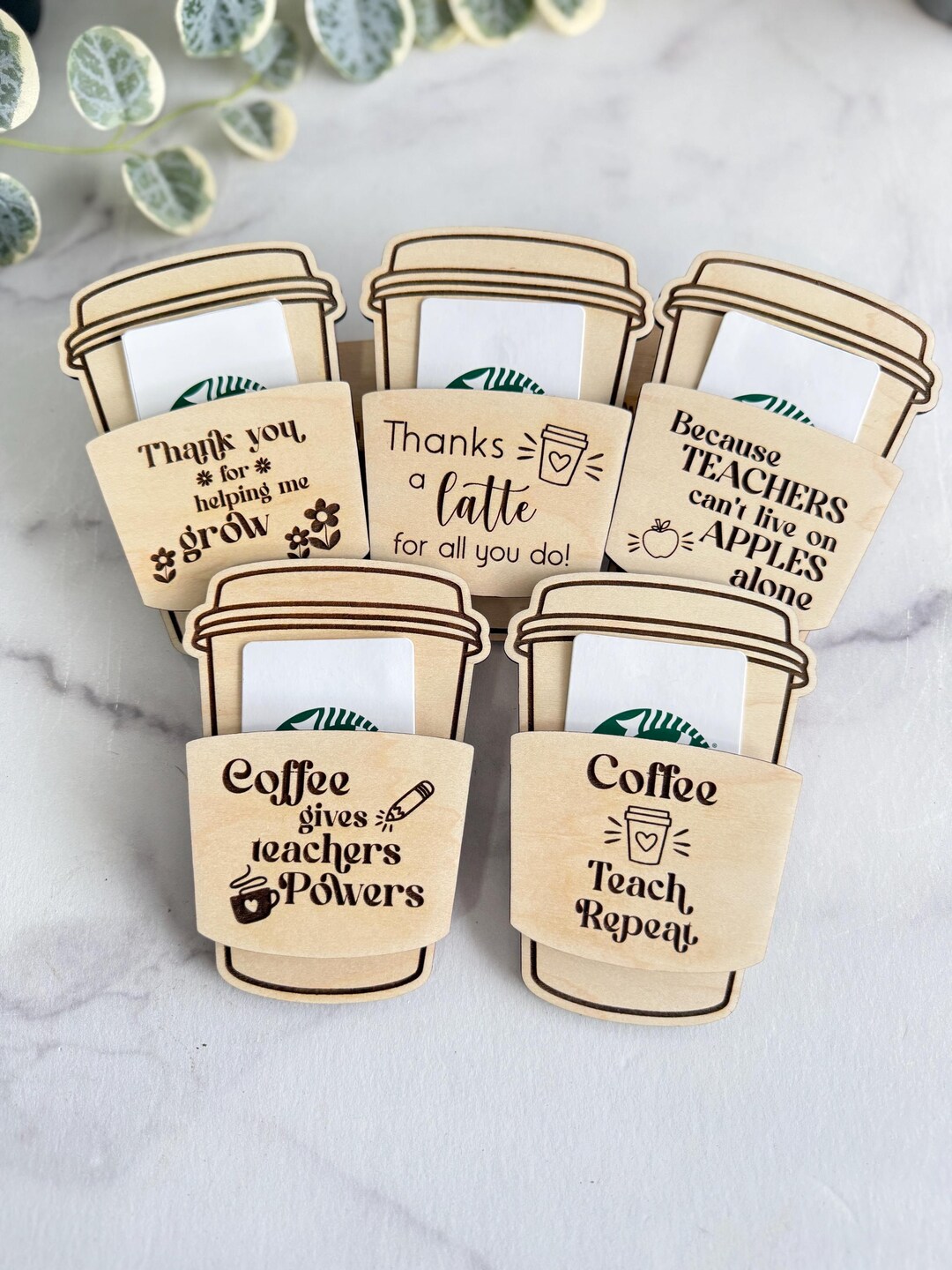 Engraved Wooden Coffee Cup Gift Card Holder for Teachers, End of Year ...