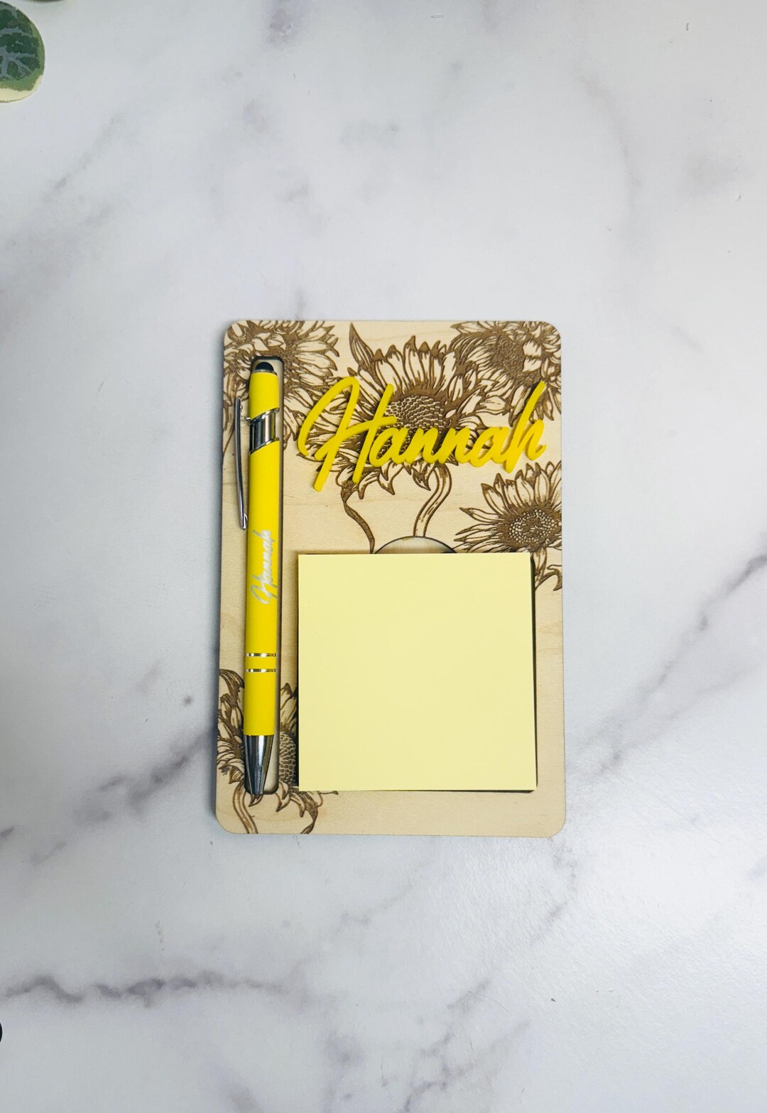Personalized Sunflower Sticky Note Holder With Matching Engraved Pen - Etsy