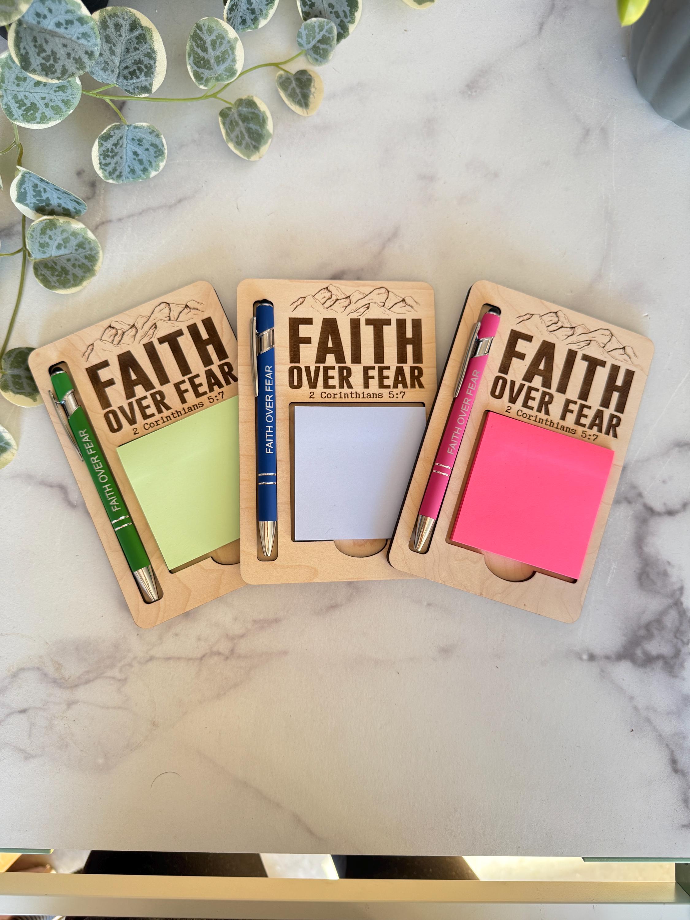 Fear Sticky Note Faith Over Fear Engraved Sticky Note Holder & Engraved Pen Set - Etsy