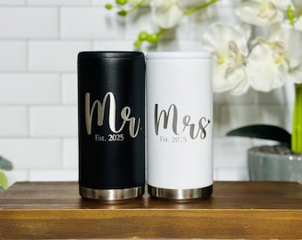 Personalized Mr. & Mrs. EST 2026 Can Cooler, Wedding Favor