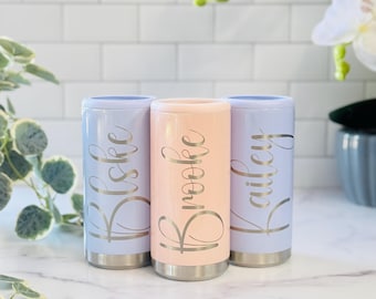 Personalisierte gravierte Skinny Dosenkühler: Seltzer Cooler aus Edelstahl