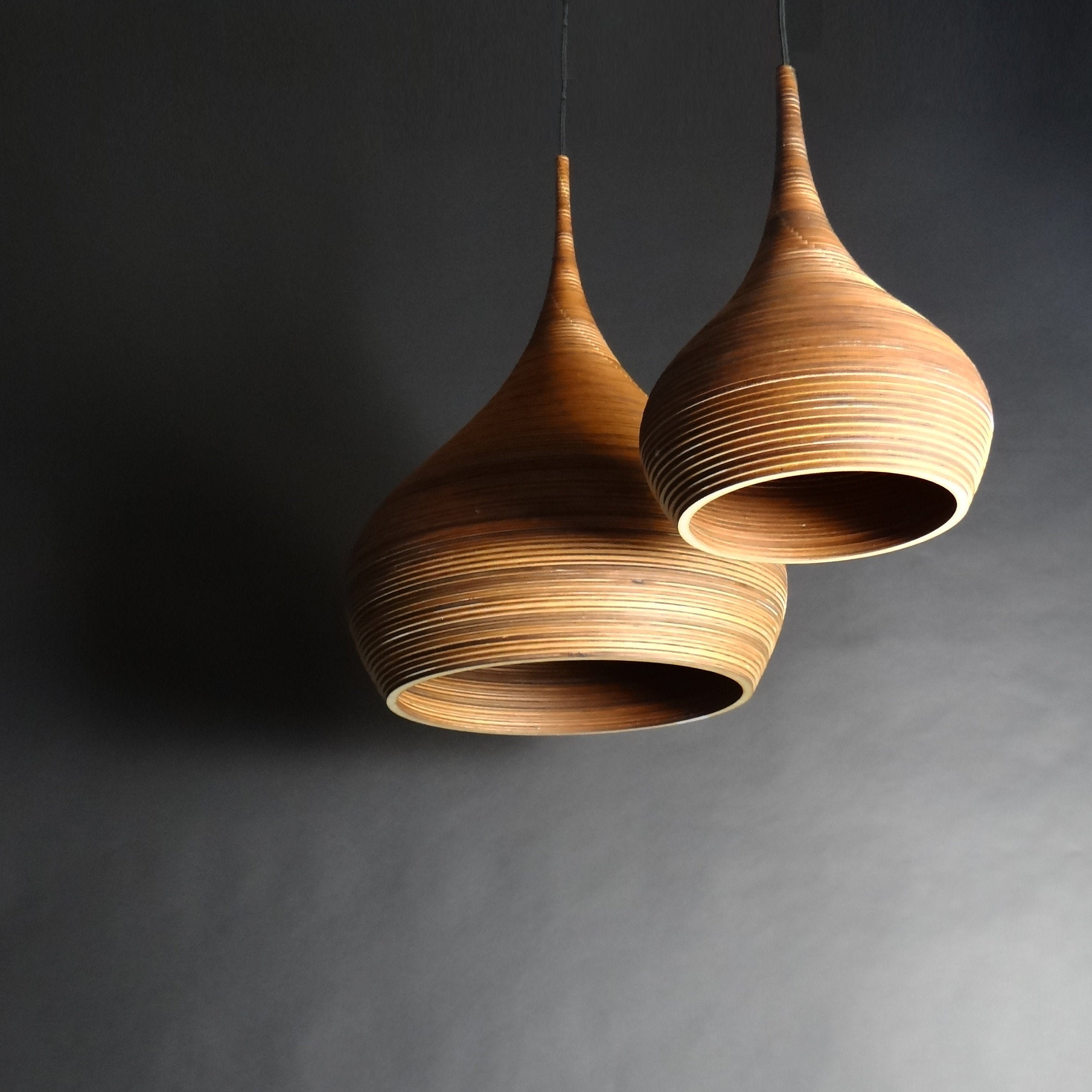 Modern pendant light Wooden lamp shade Wood chandelier Etsy