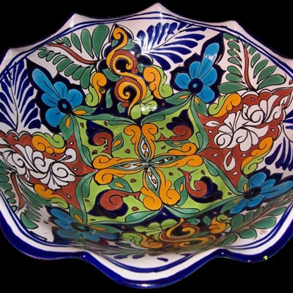 Talavera Fruit Bowl - Vintage, Handcrafted, Mexican Pottery Bowl, Elegant, Colorful, Folk Mexican Art, Handpainted