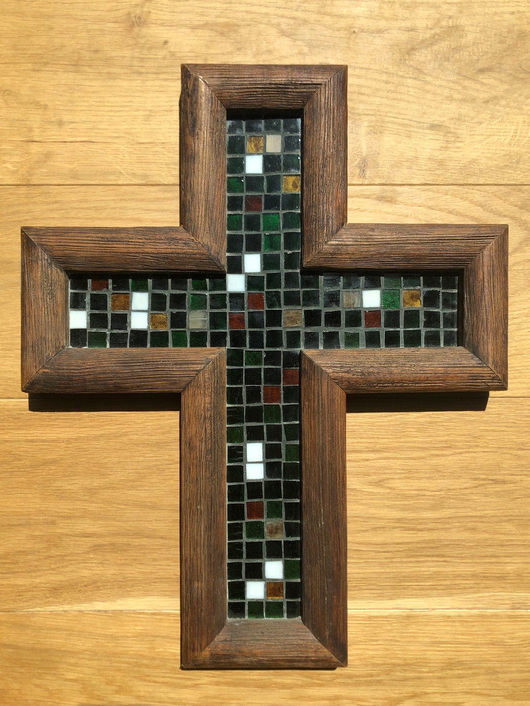 Solid Wood and Tainted Glass Vintage Cross - Etsy Canada