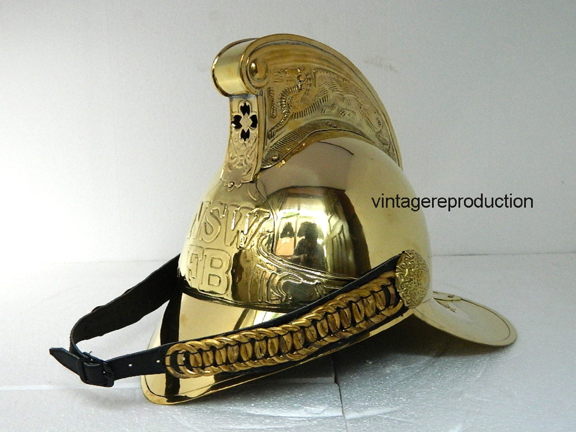 VINTAGE Antique Adorable Large Black Metal Fire Helmet Brass 1900 Great