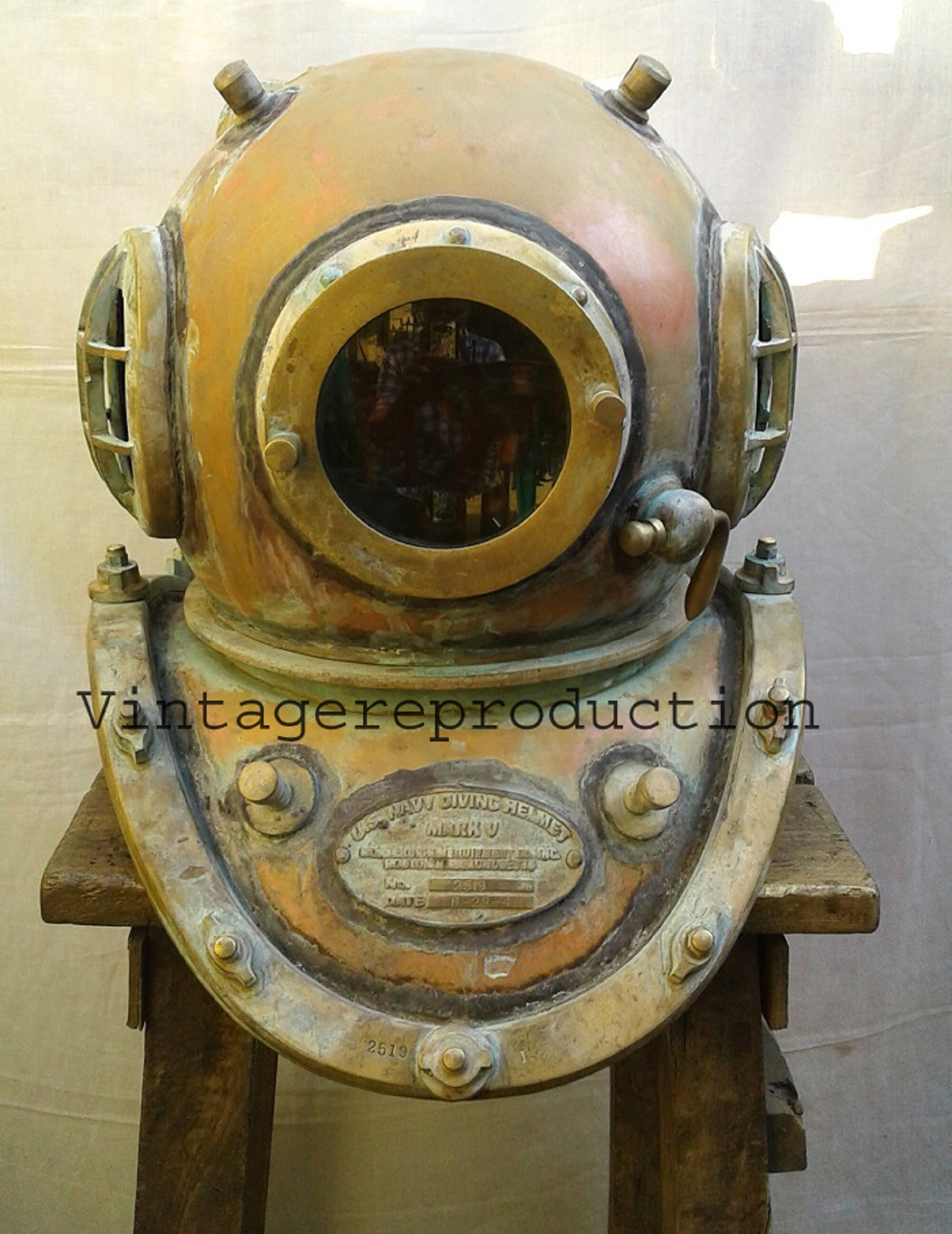 Vintage Diving Divers Helmet ~ US Navy Mark V Deep Sea Brass & Copper ...