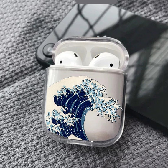 Glam Look Protective Cover Compatible With AirPods Gen 1 and 2 and AirPods Pro Japanese Wave AirPods Case Cover With Keychain