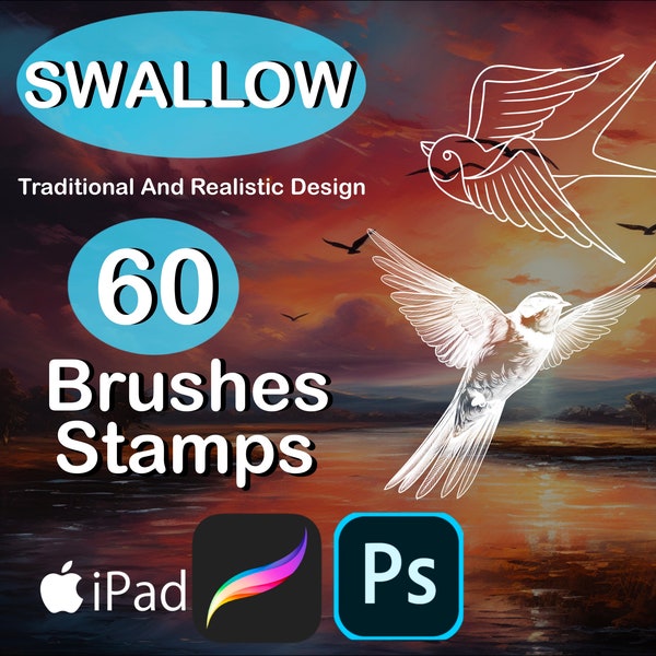 60 Procreate Swallow Brush Set Photoshop