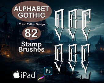 Procreate Alphabet Lettering Trash Tattoo Brush Set
