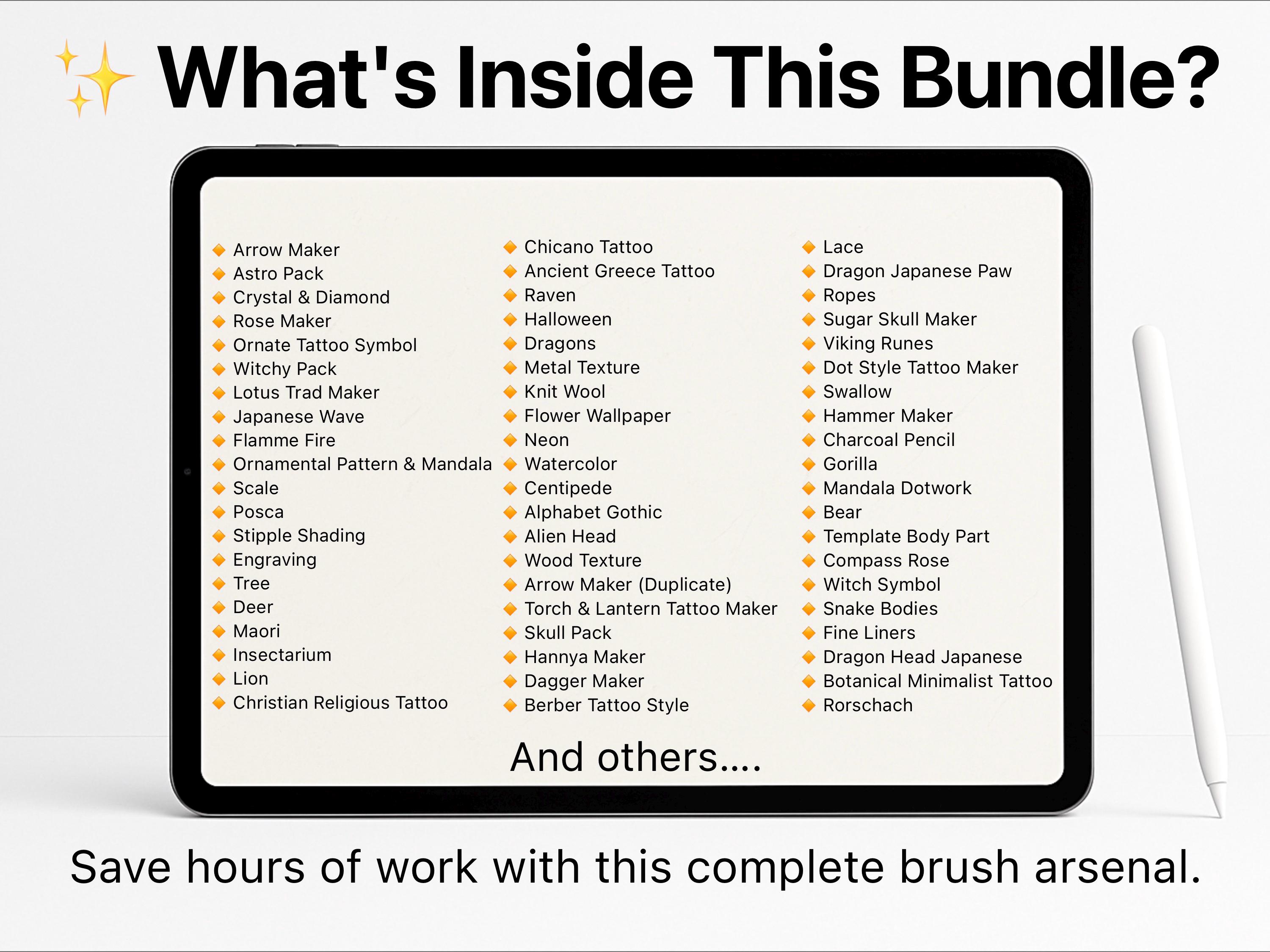 Procreate brushes bundle for tattoo artists, dotwork, illustration & design – Mega organized brush pack with PNG preview 4