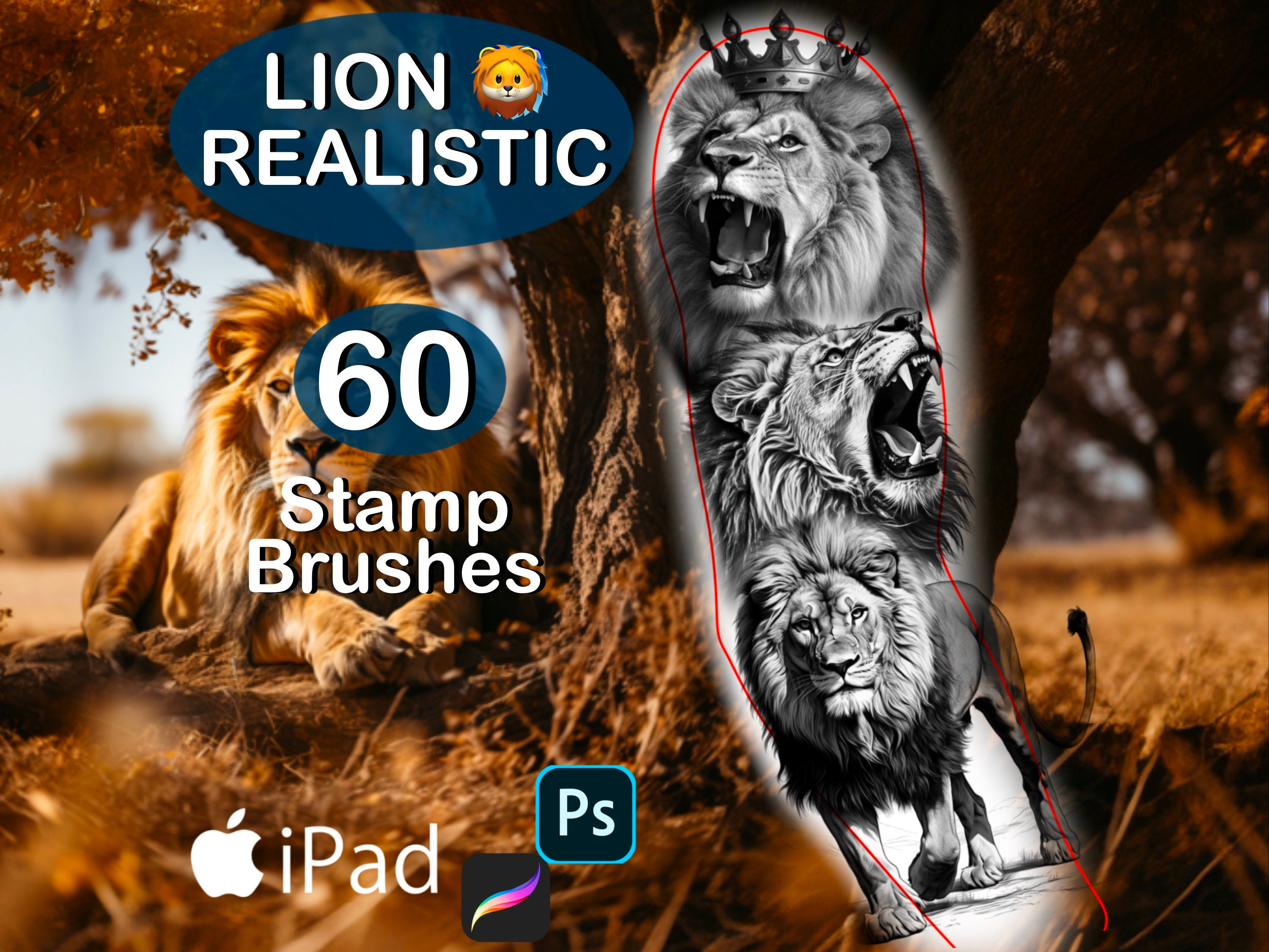 Procreate Lion Realistic Brush Stamps Photoshop