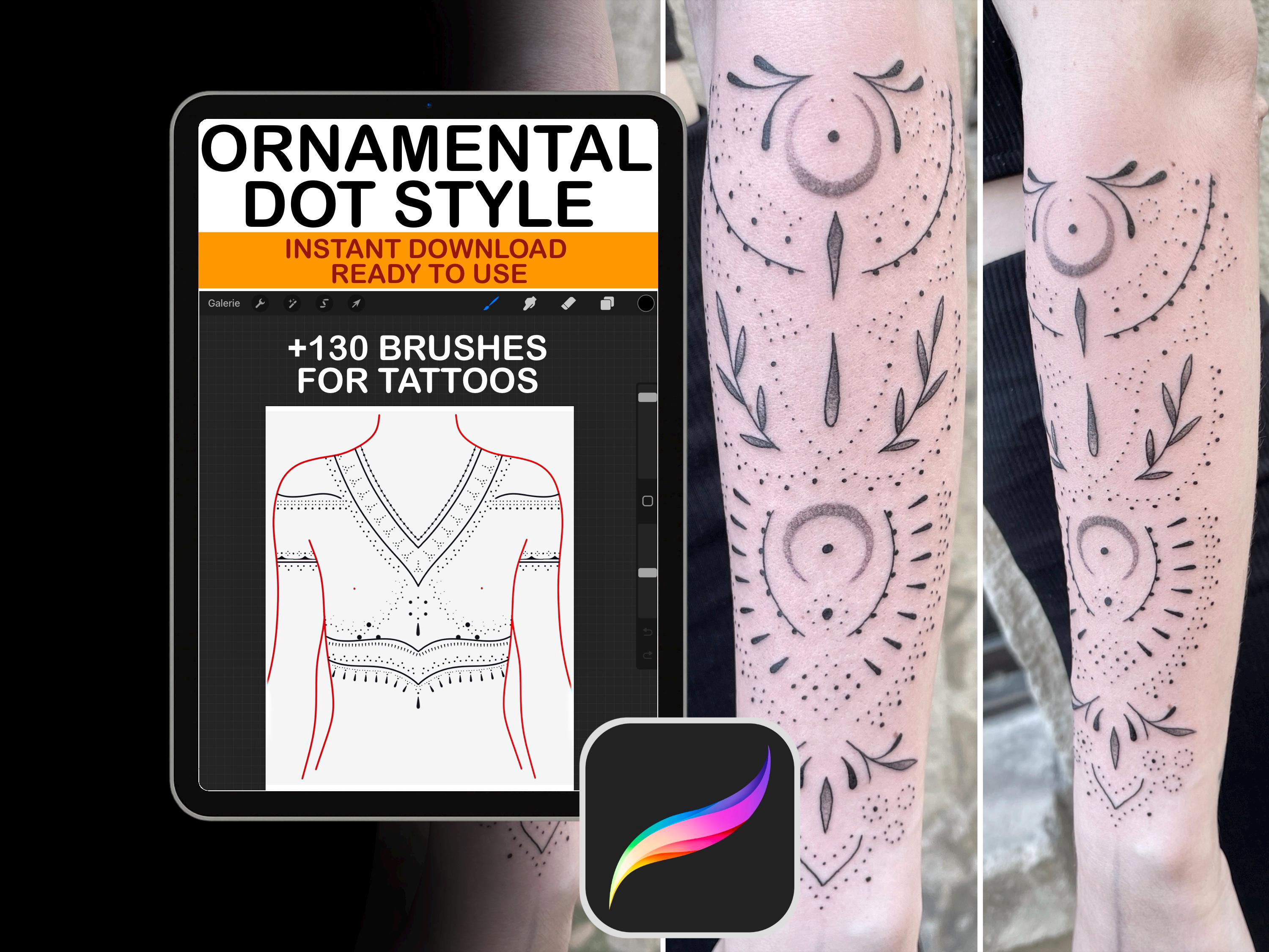 Pinceles de tatuaje Dotwork para Procreate – Set geométrico, ornamental y de stippling (136+)
