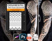 Ornamental Tattoo Seamless Back Patterns Mandalas – Procreate Brushes, ABR Stamps, PNG, PDF
