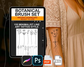 Procreate Botanical Minimalist Line Art Brush Set Photoshop ABR PDF PNG