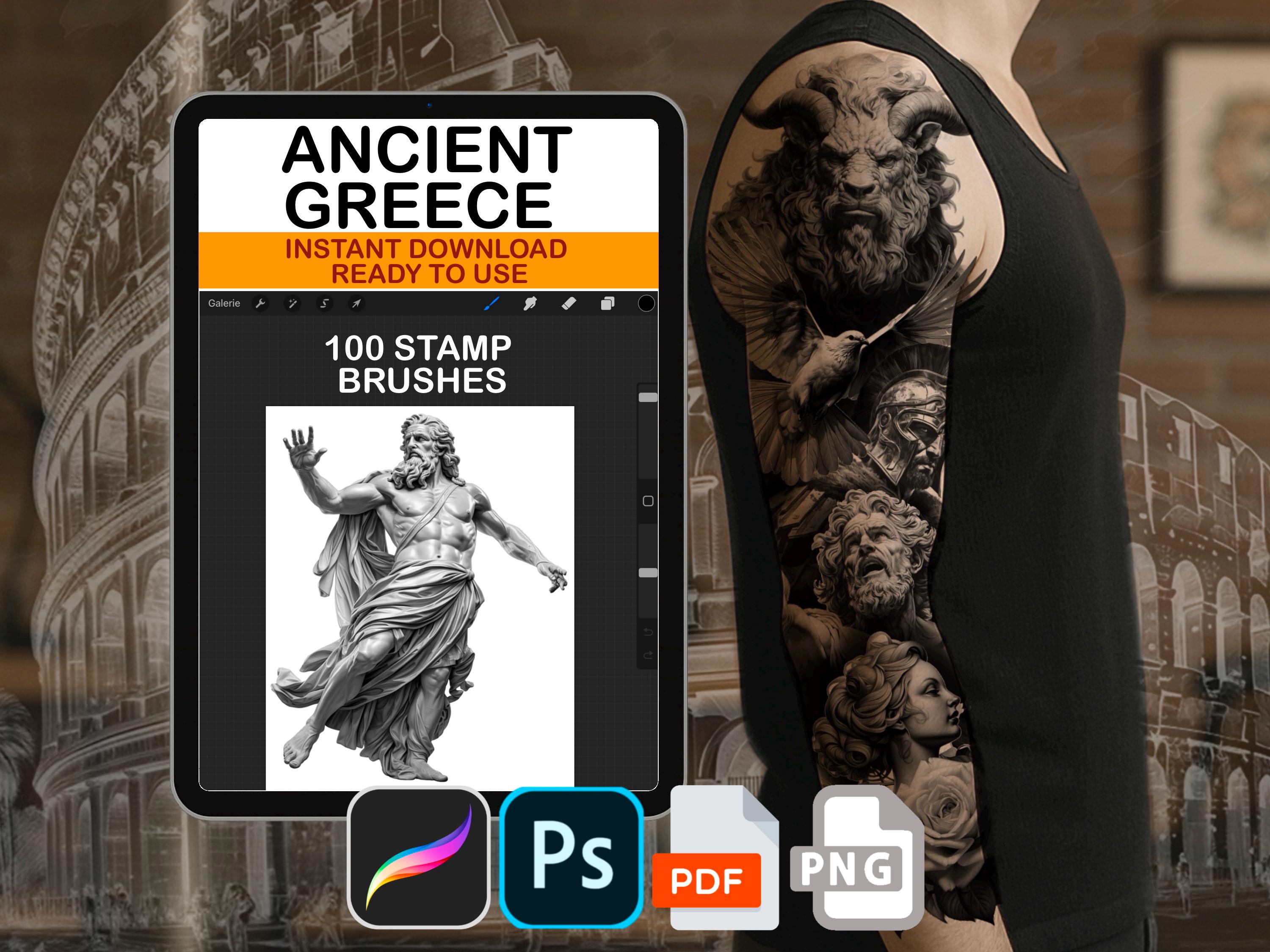Procreate Ancient Greece Brush Stamps Tattoo Designer Photoshop PNG ABR PDF