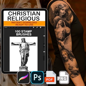 Procreate Christian Religious Brush Stamps Tattoo Designer Photoshop ABR PNG PDF