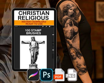 Procreate Christian Religious Brush Stamps Tattoo Designer Photoshop ABR PNG PDF