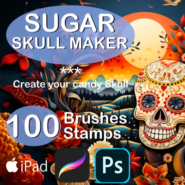 100 Procreate Skull Sugar Tattoo Brush Set