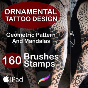 Procreate patrón de tatuaje geométrico y conjunto de pinceles de mandala imagen 1