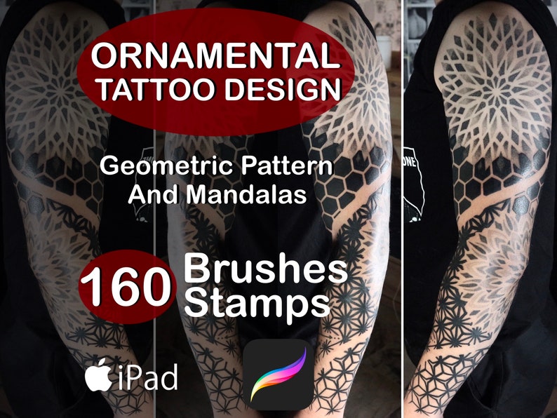 Procreate Geometric Tattoo Pattern And Mandala Brush Set image 1