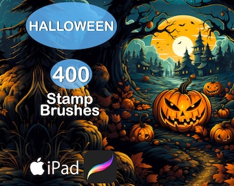 400 Procreate Brush Halloween Cute and Cartons Stamps