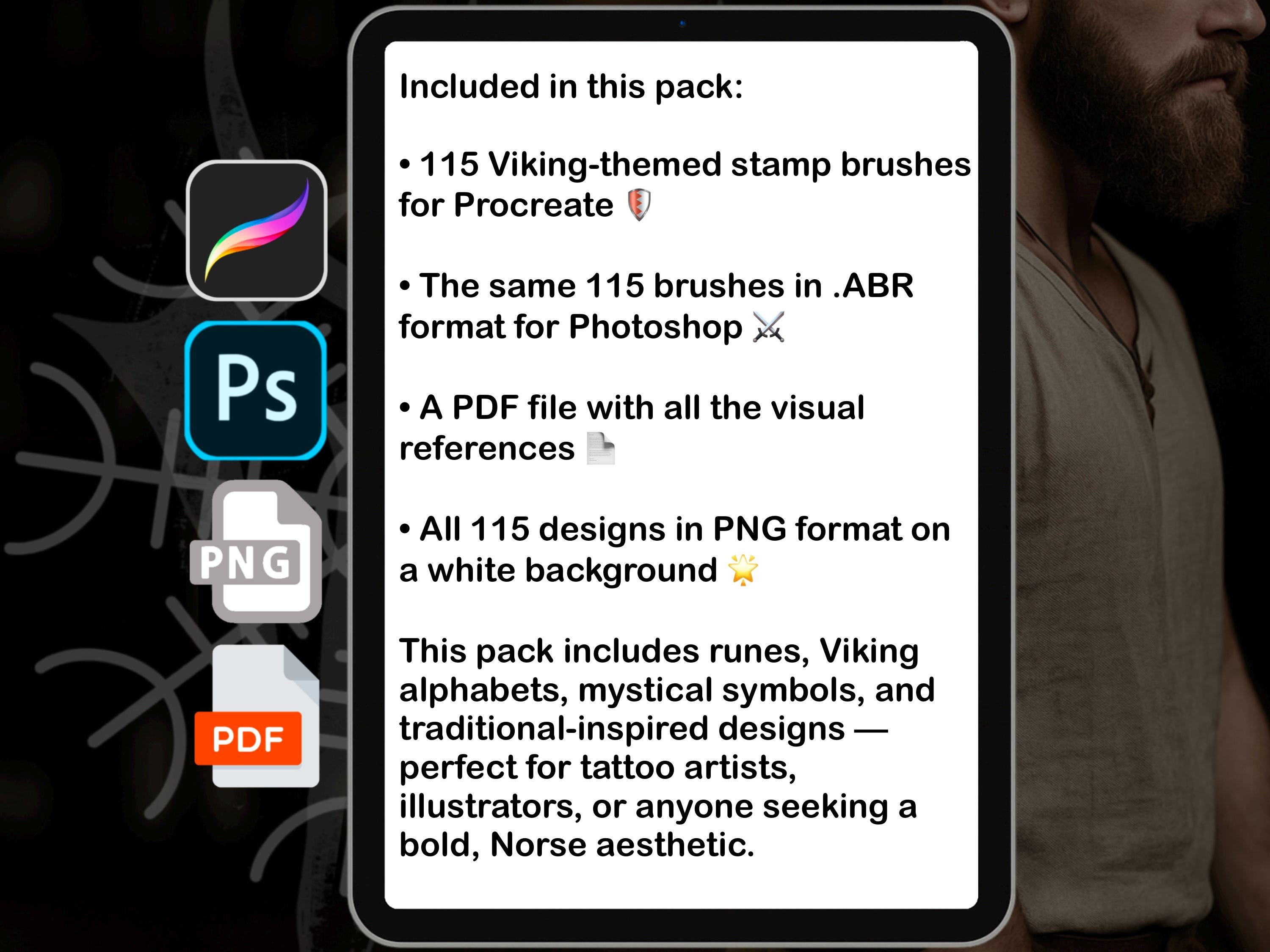 Procreate Viking Nordic Runes Stamp Set Photoshop ABR PNG PDF preview 3