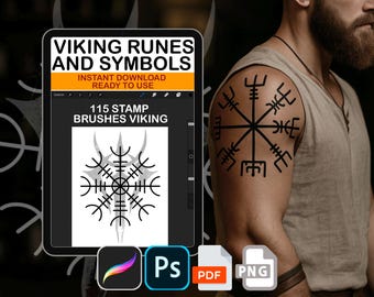Procreate Viking Nordic Runes Stamp Set Photoshop ABR PNG PDF