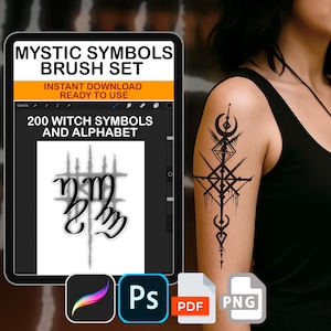 Procreate Witch Symbols and Alphabet Brush Set Photoshop ABR PNG PDF