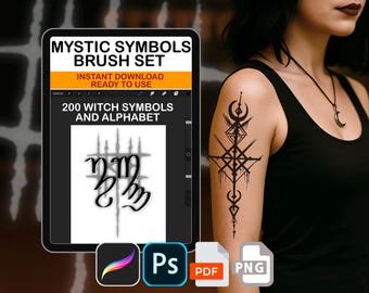 Procreate Witch Symbols and Alphabet Brush Set Photoshop ABR PNG PDF