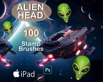 Procreate Alien Head Stamp Set Photoshop