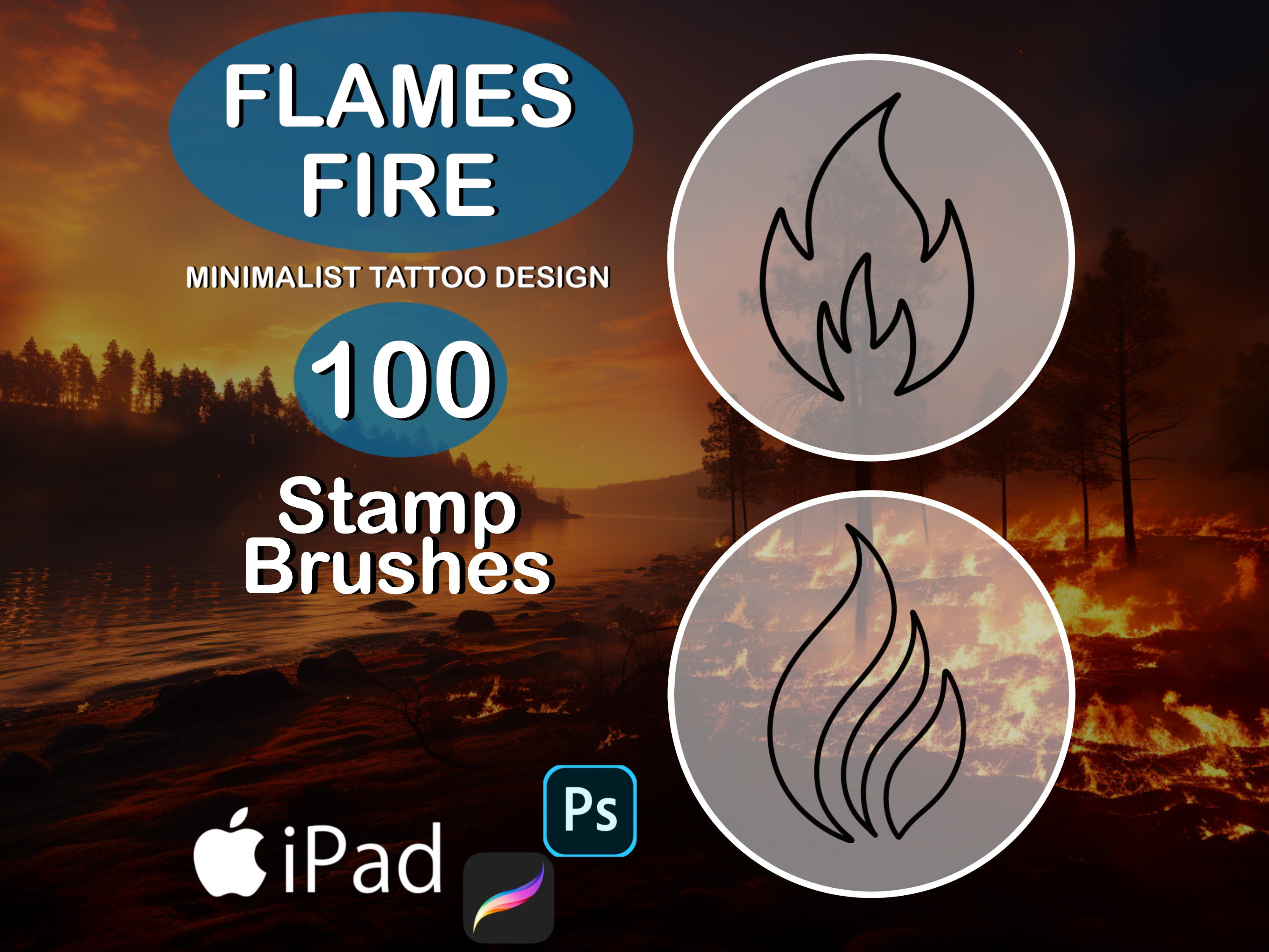 Procreate Flames Fires Tattoo Brush Set