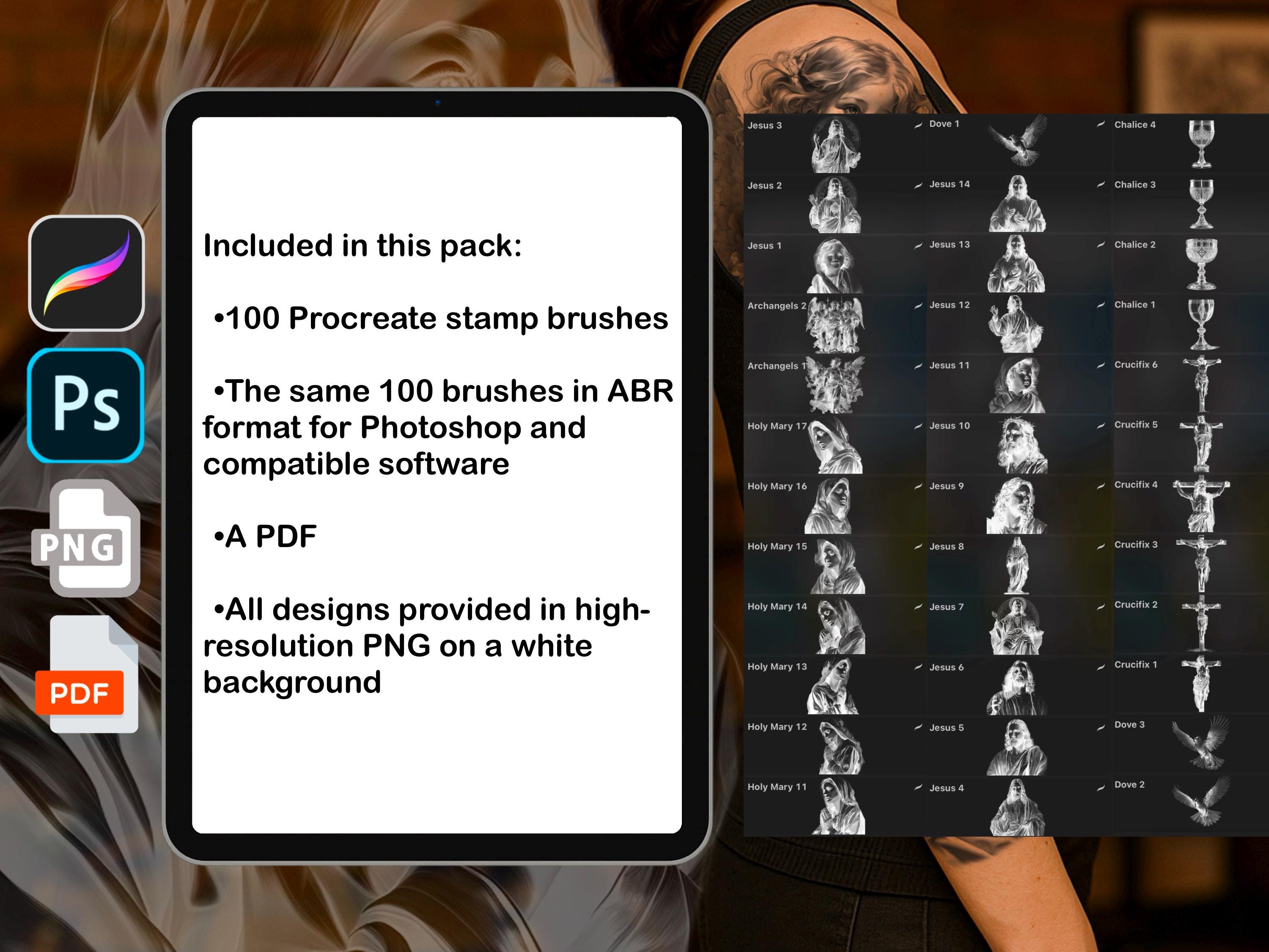Procreate Christian Religious Brush Stamps Tattoo Designer Photoshop ABR PNG PDF preview 3