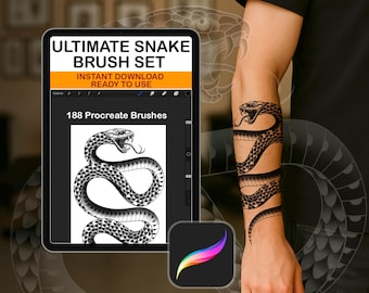 Ultimate Snake Procreate Brush Pack – 188 Brushes + PDF | Dynamic Bodies, Scales, Heads, Bellies | Tattoo, Fantasy, Line Art