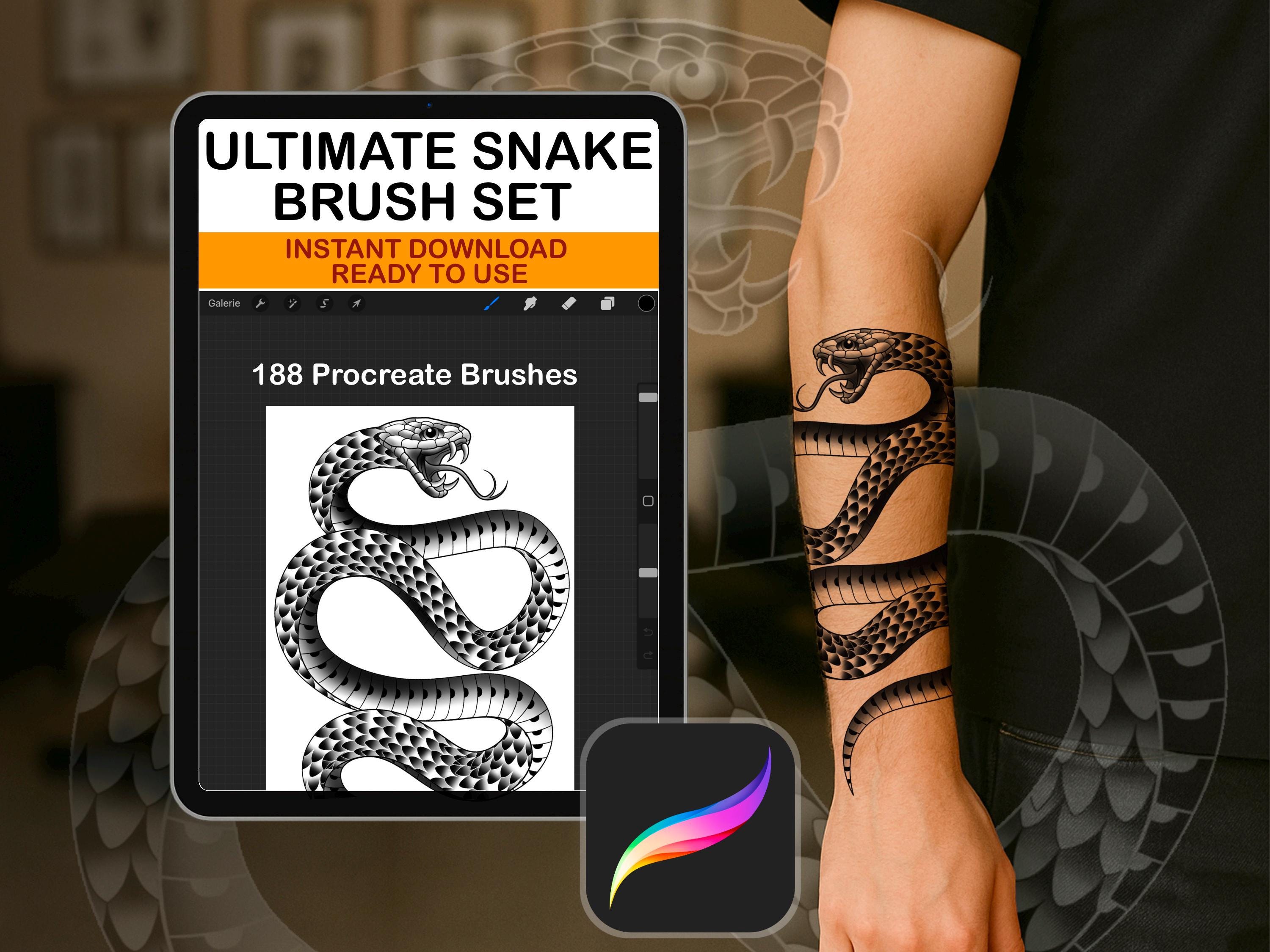 Ultimate Snake Procreate Brush Pack – 188 Brushes + PDF | Dynamic Bodies, Scales, Heads, Bellies | Tattoo, Fantasy, Line Art