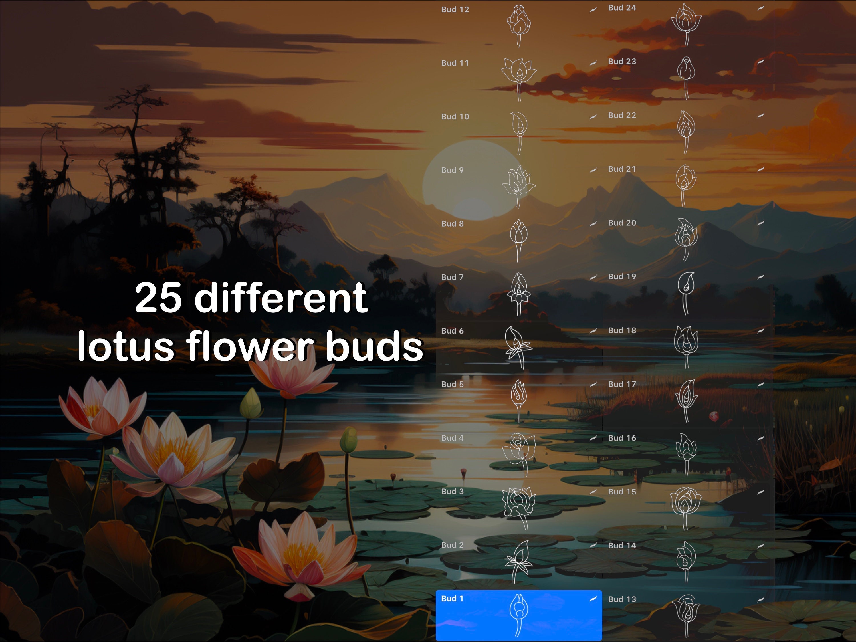 100 Procreate Lotus and Trad Flower Maker Brush Set preview 4