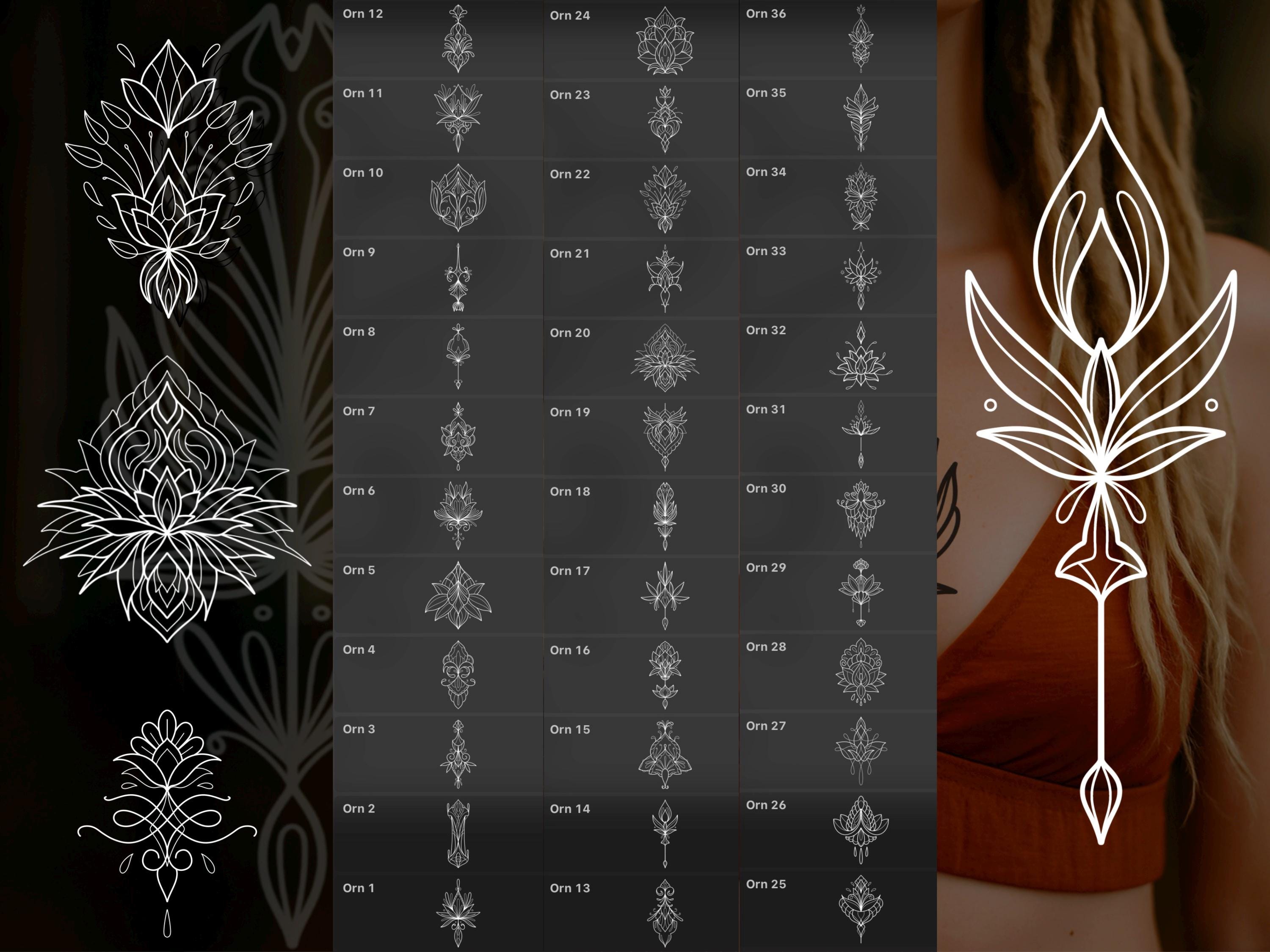 Ornate Symbol 100 Procreate Tattoo Stamp Brushes | Floral, Lotus and Ornamental Line Art for Illustrators & Designers Photoshop ABR PNG PDF preview 3